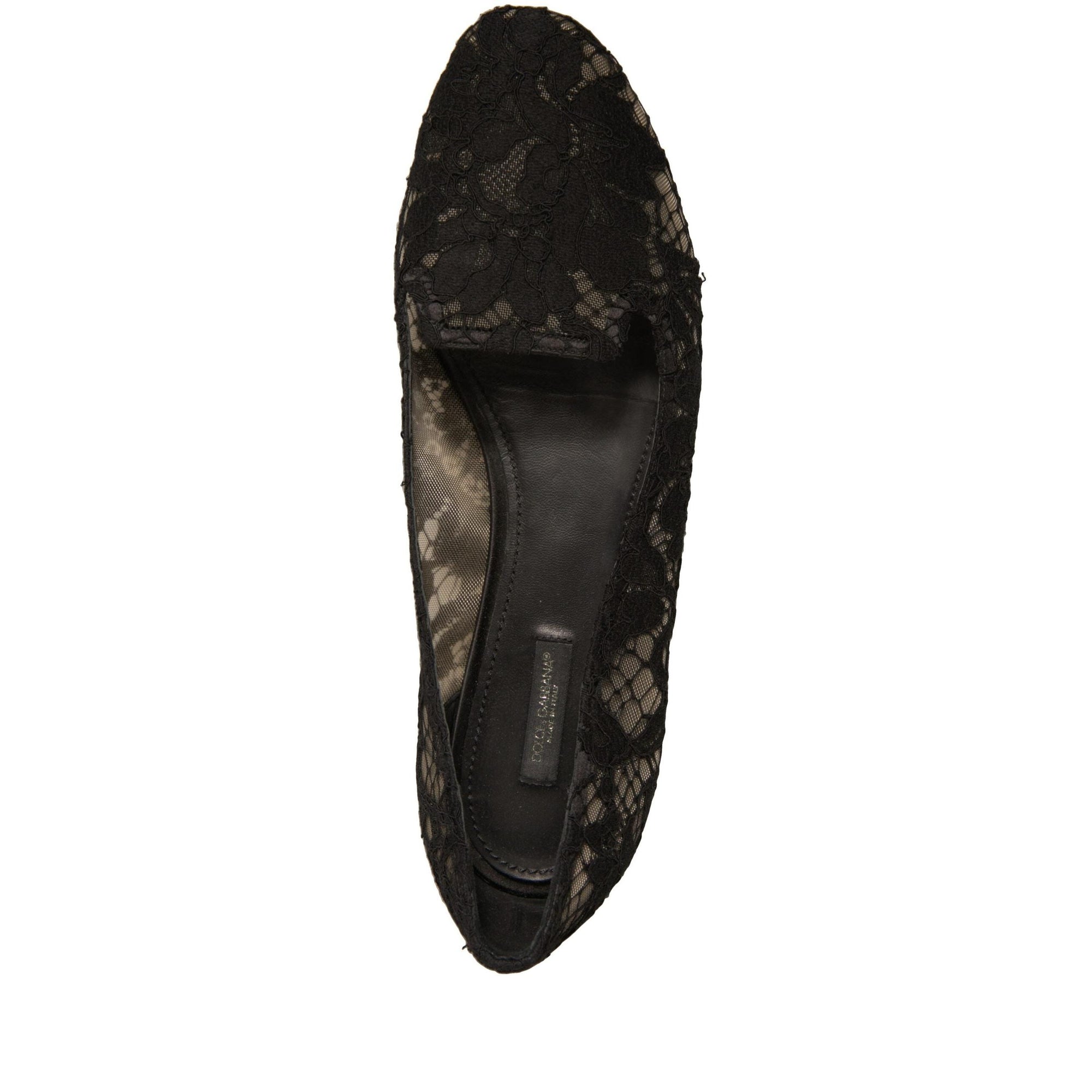 Dolce &amp; Gabbana Black Taormina Lace Slip On Flats Shoes
