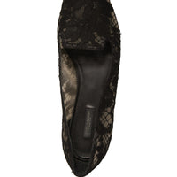 Dolce & Gabbana Black Taormina Lace Slip On Flats Shoes