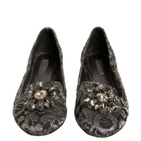 Dolce & Gabbana Silver Crystal Loafer Lace Ballet Flats Shoes