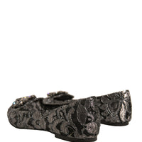 Dolce & Gabbana Silver Crystal Loafer Lace Ballet Flats Shoes