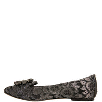 Dolce & Gabbana Silver Crystal Loafer Lace Ballet Flats Shoes