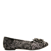 Dolce & Gabbana Silver Crystal Loafer Lace Ballet Flats Shoes