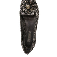 Dolce & Gabbana Silver Crystal Loafer Lace Ballet Flats Shoes