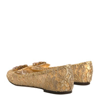 Dolce & Gabbana Gold Crystal Loafer Lace Ballet Flats Shoes