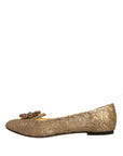 Dolce & Gabbana Gold Crystal Loafer Lace Ballet Flats Shoes