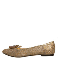 Dolce & Gabbana Gold Crystal Loafer Lace Ballet Flats Shoes