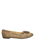 Dolce & Gabbana Gold Crystal Loafer Lace Ballet Flats Shoes