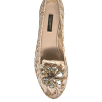 Dolce & Gabbana Beige Crystal Loafer Lace Ballet Flats Shoes