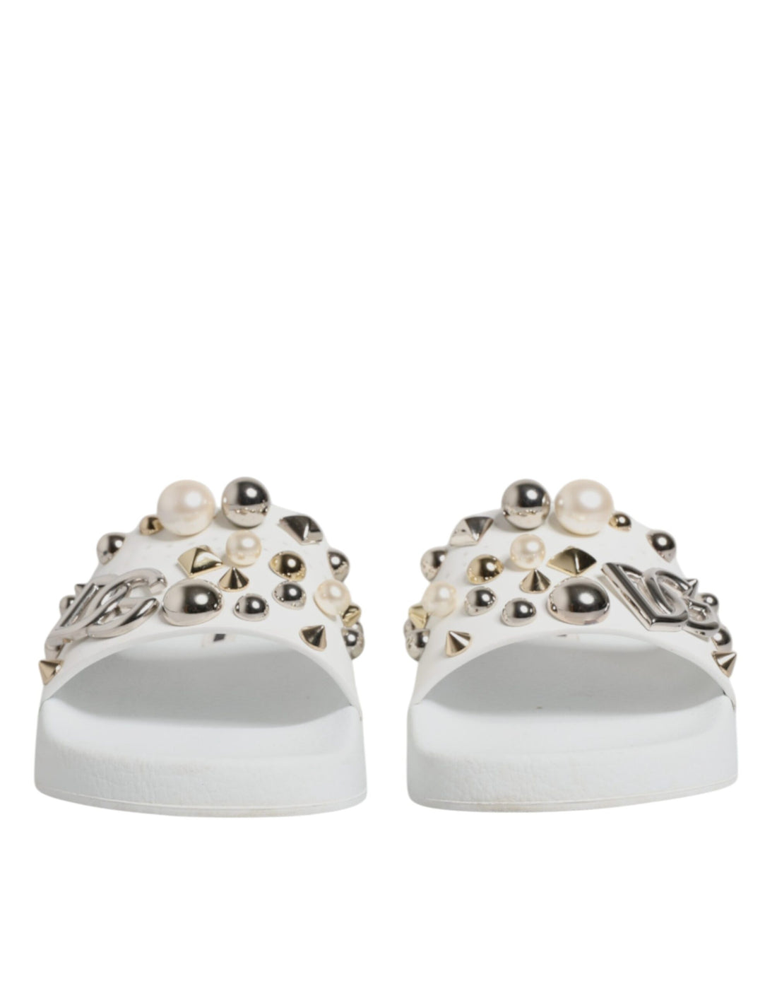 Dolce & Gabbana White Embellished Slides Sandals Shoes