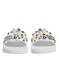 Dolce & Gabbana White Embellished Slides Sandals Shoes