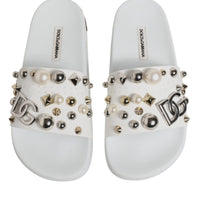 Dolce & Gabbana White Embellished Slides Sandals Shoes