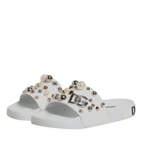 Dolce & Gabbana White Embellished Slides Sandals Shoes