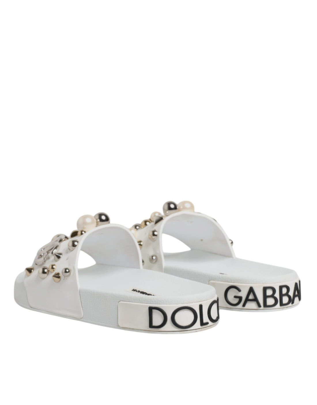 Dolce & Gabbana White Embellished Slides Sandals Shoes