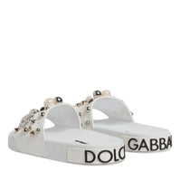 Dolce & Gabbana White Embellished Slides Sandals Shoes