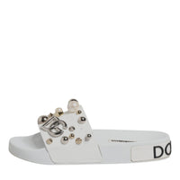 Dolce & Gabbana White Embellished Slides Sandals Shoes