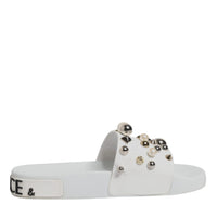 Dolce & Gabbana White Embellished Slides Sandals Shoes