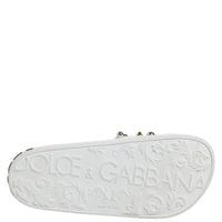 Dolce & Gabbana White Embellished Slides Sandals Shoes