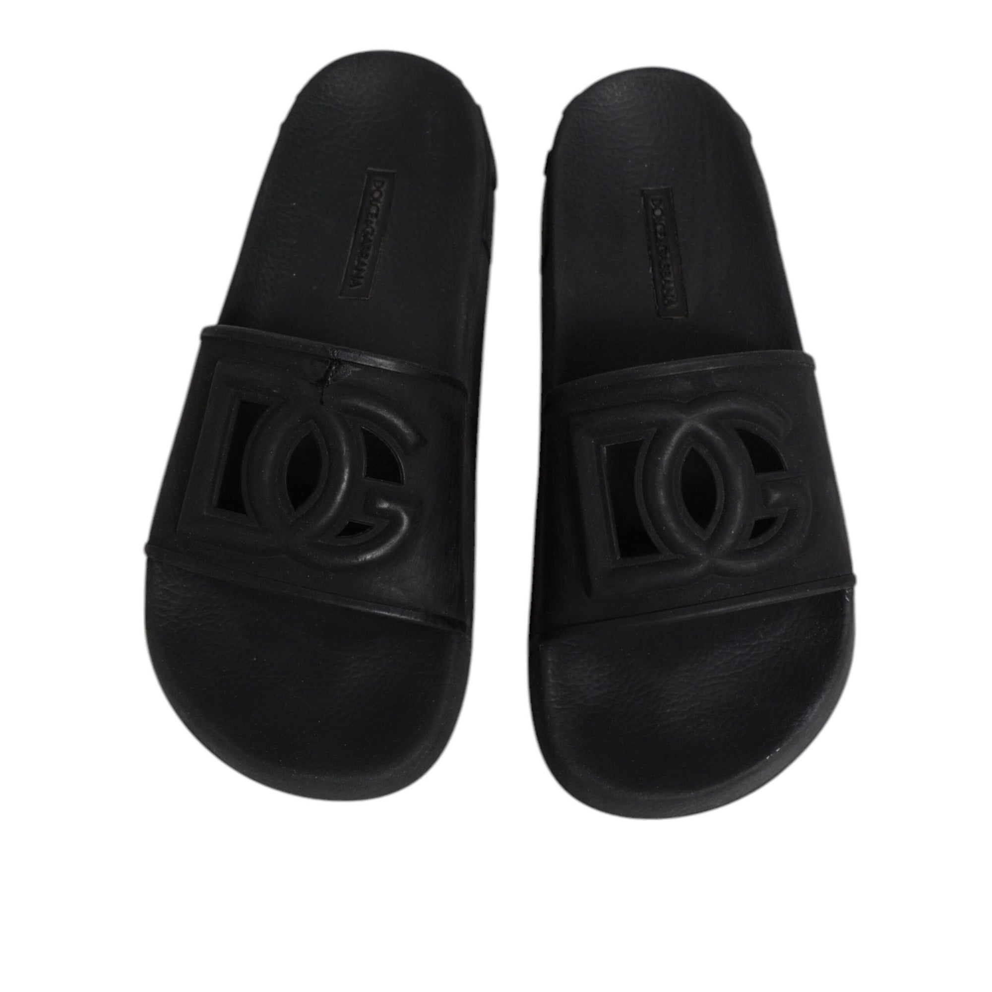 Dolce &amp; Gabbana Black Rubber Slides Sandals Beachwear Shoes