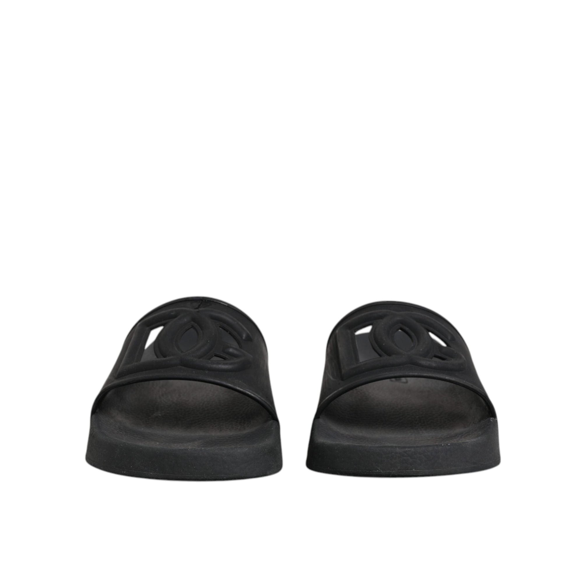 Dolce &amp; Gabbana Black Rubber Slides Sandals Beachwear Shoes