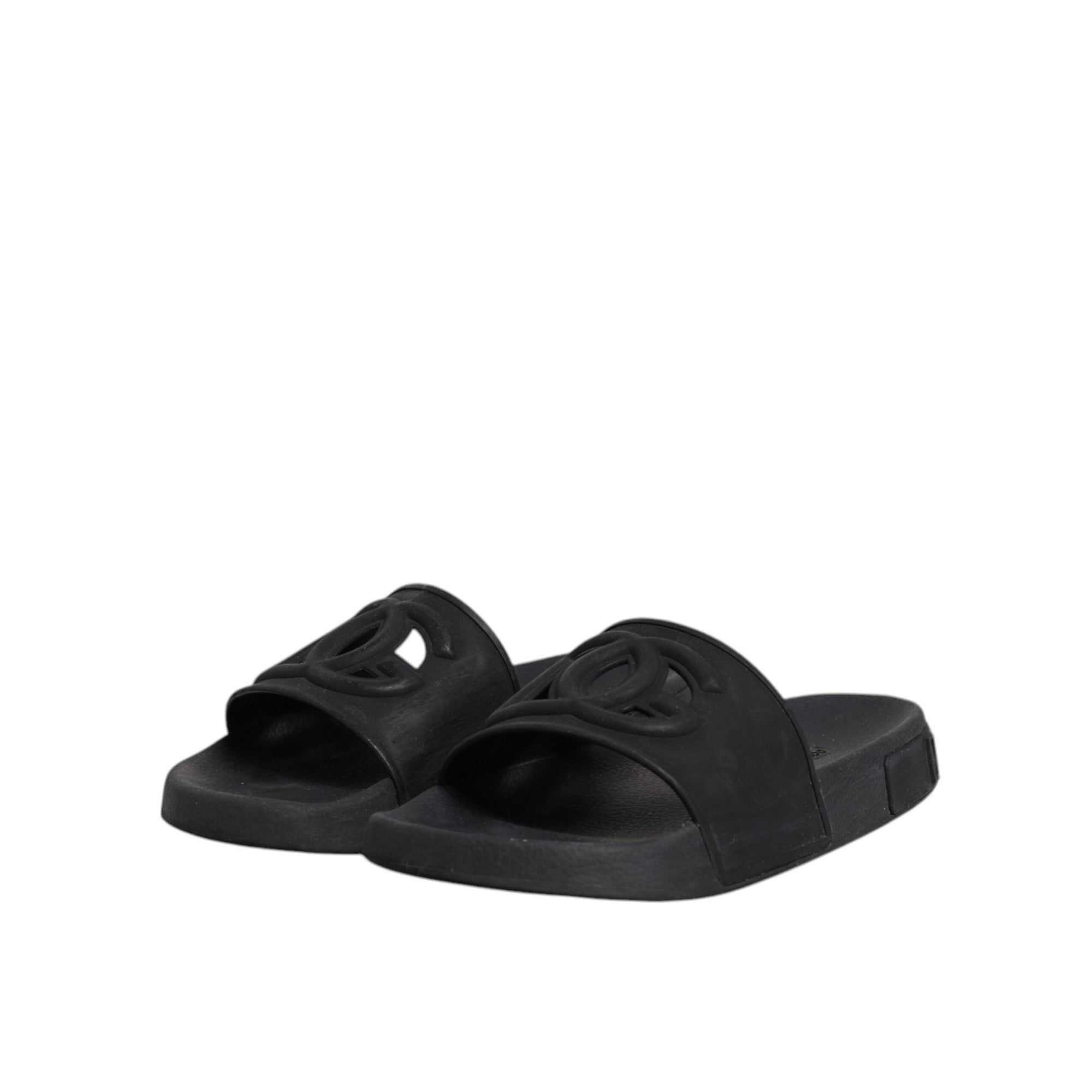 Dolce &amp; Gabbana Black Rubber Slides Sandals Beachwear Shoes