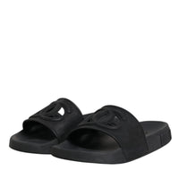 Dolce & Gabbana Black Rubber Slides Sandals Beachwear Shoes