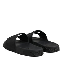 Dolce & Gabbana Black Rubber Slides Sandals Beachwear Shoes