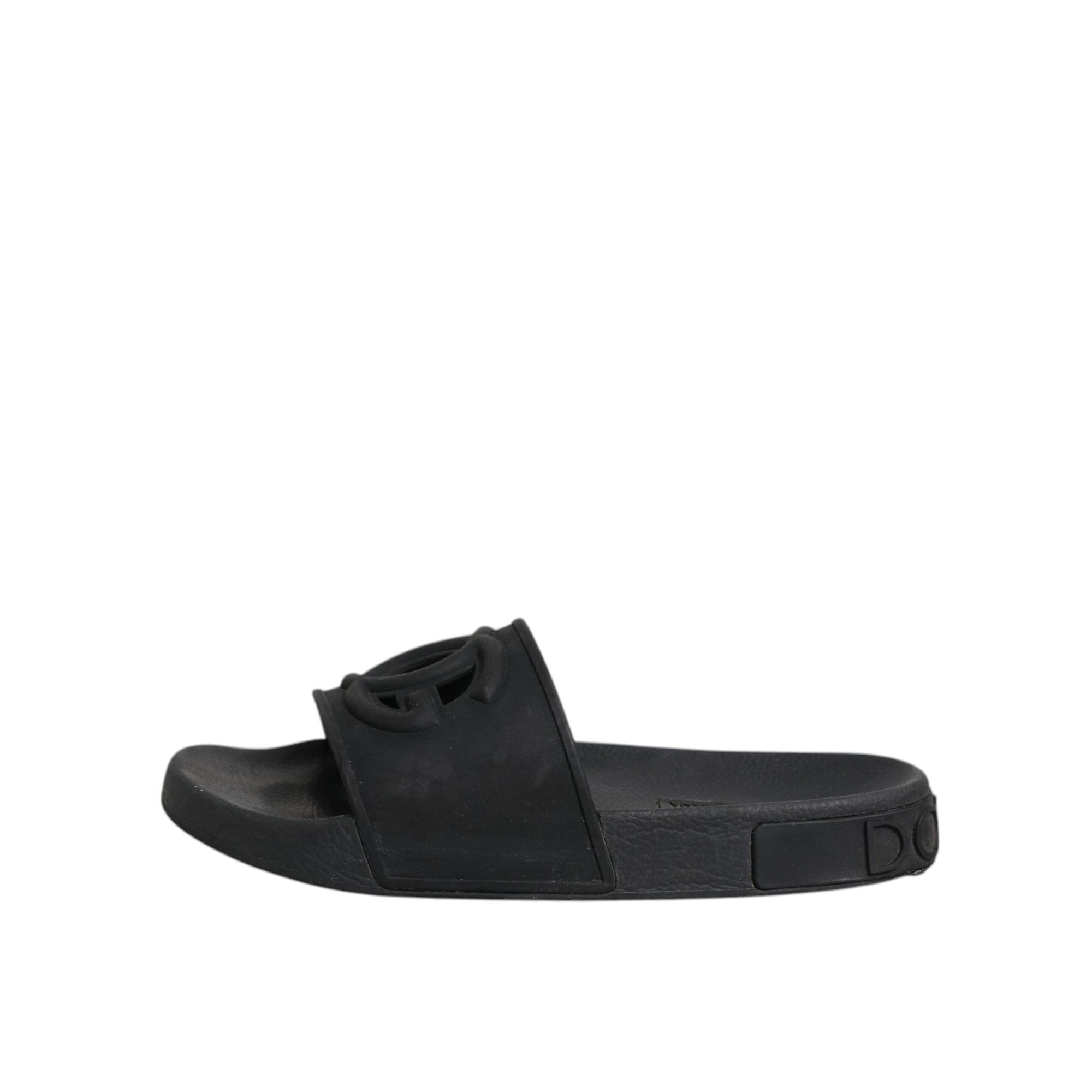 Dolce &amp; Gabbana Black Rubber Slides Sandals Beachwear Shoes