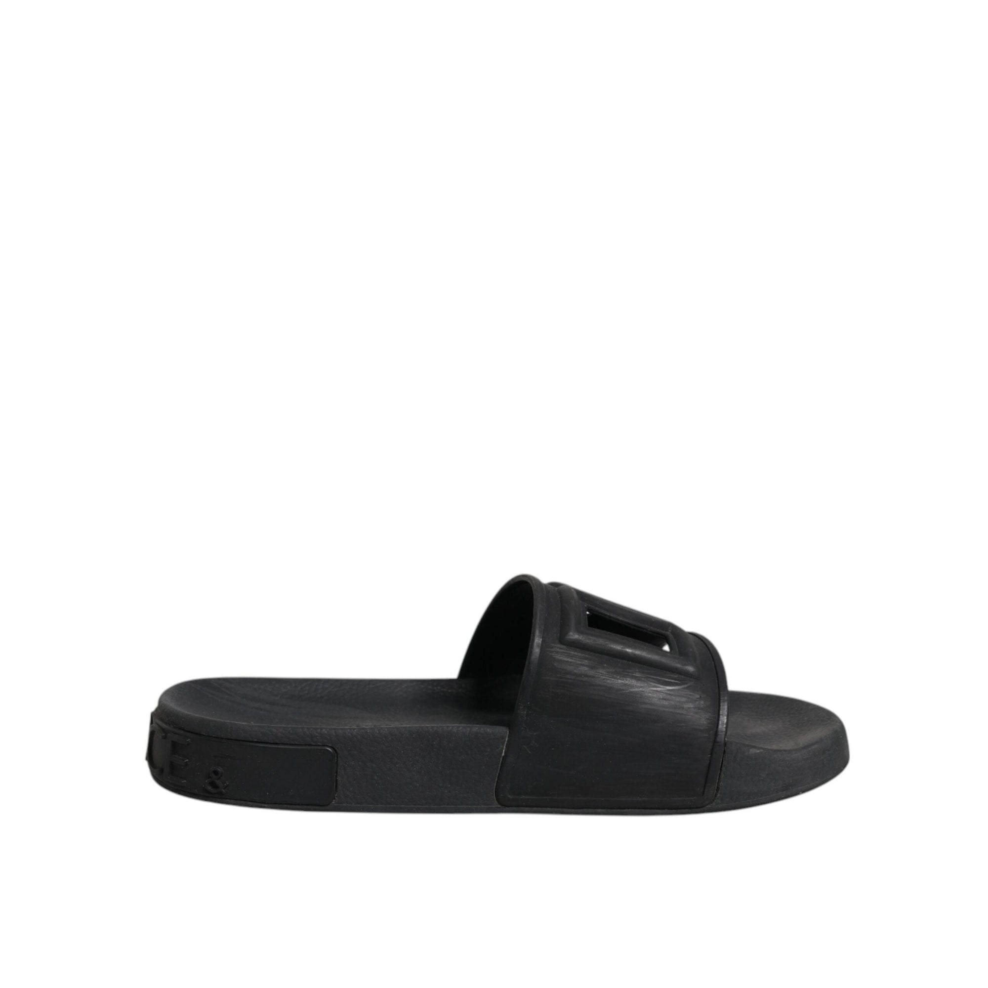 Dolce &amp; Gabbana Black Rubber Slides Sandals Beachwear Shoes