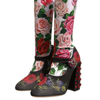 Dolce & Gabbana Black Floral Socks Crystal Boots Jersey Shoes