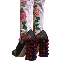 Dolce & Gabbana Black Floral Socks Crystal Boots Jersey Shoes