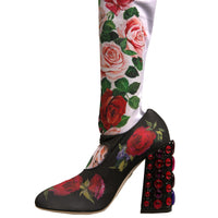 Dolce & Gabbana Black Floral Socks Crystal Boots Jersey Shoes