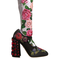 Dolce & Gabbana Black Floral Socks Crystal Boots Jersey Shoes