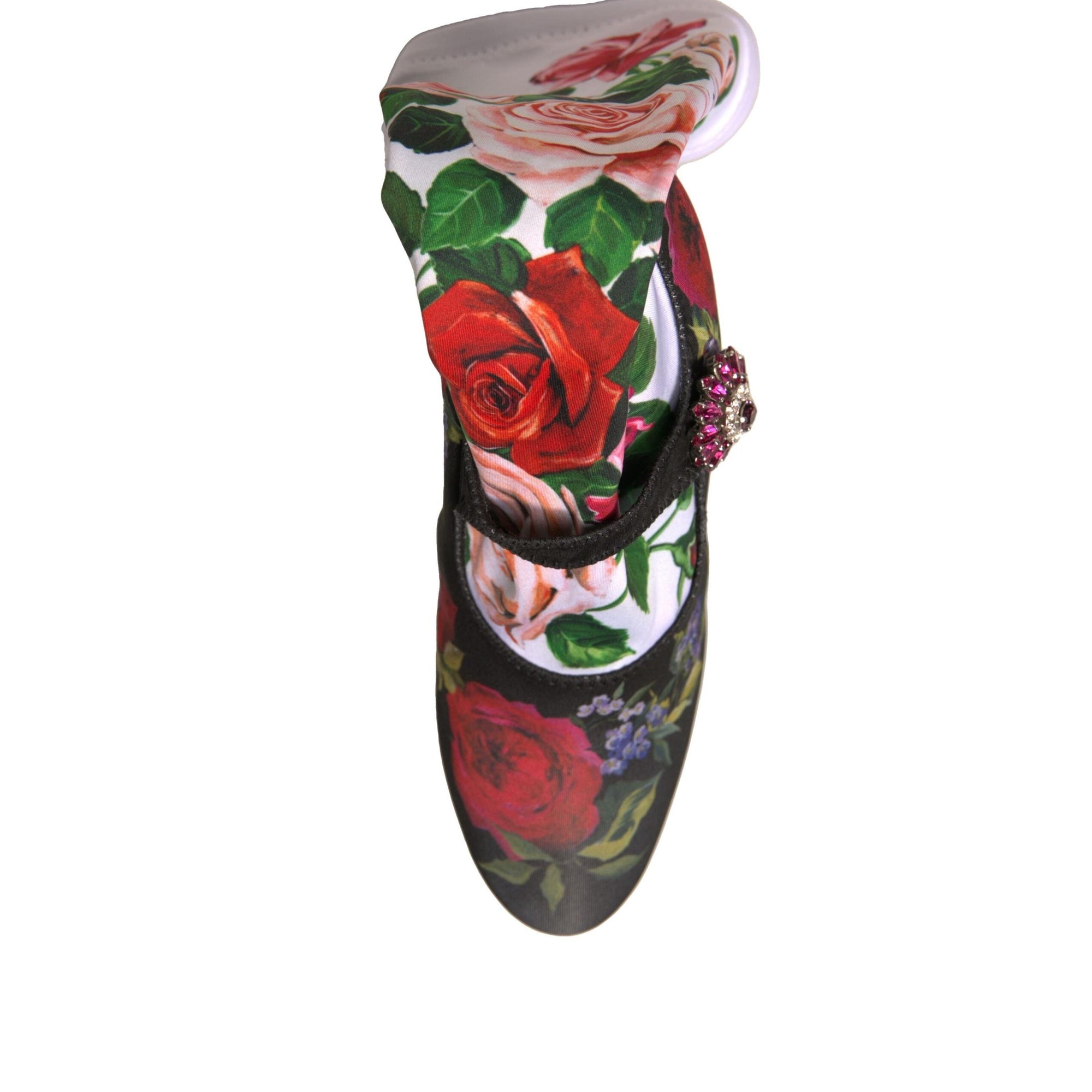 Dolce &amp; Gabbana Black Floral Socks Crystal Boots Jersey Shoes