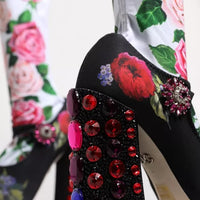 Dolce & Gabbana Black Floral Socks Crystal Boots Jersey Shoes