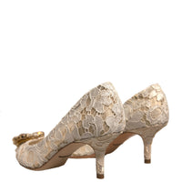 Dolce & Gabbana White Taormina Lace Crystal Heel Pumps Shoes