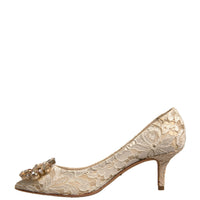 Dolce & Gabbana White Taormina Lace Crystal Heel Pumps Shoes