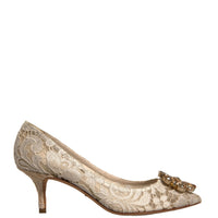 Dolce & Gabbana White Taormina Lace Crystal Heel Pumps Shoes