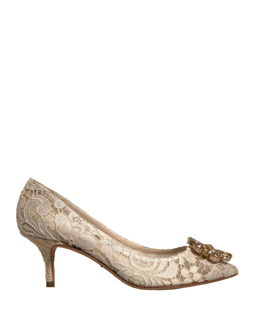 Dolce & Gabbana White Taormina Lace Crystal Heel Pumps Shoes