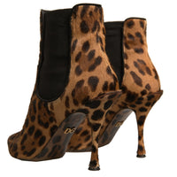 Dolce & Gabbana Brown Leopard Leather Stretch Heels Boots Shoes