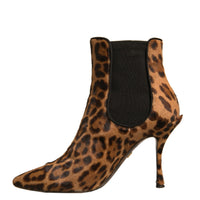 Dolce & Gabbana Brown Leopard Leather Stretch Heels Boots Shoes