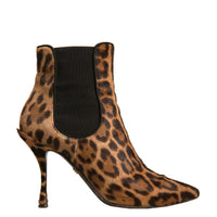 Dolce & Gabbana Brown Leopard Leather Stretch Heels Boots Shoes