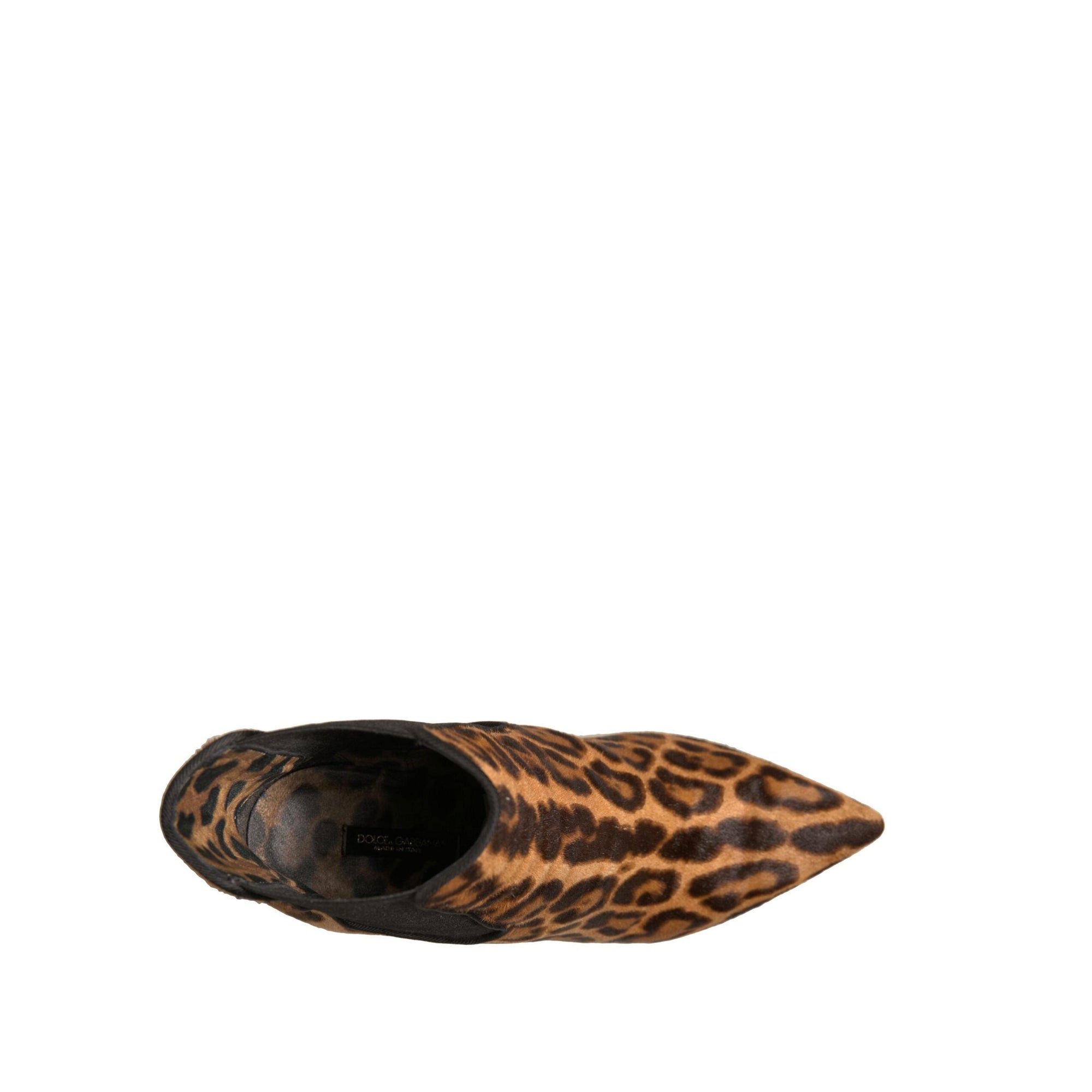 Dolce &amp; Gabbana Brown Leopard Leather Stretch Heels Boots Shoes