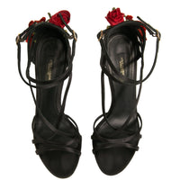 Dolce & Gabbana Black Strappy Flower Heels Sandals Shoes