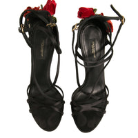 Dolce & Gabbana Black Strappy Flower Heels Sandals Shoes