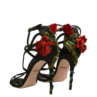 Dolce & Gabbana Black Strappy Flower Heels Sandals Shoes