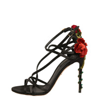 Dolce & Gabbana Black Strappy Flower Heels Sandals Shoes