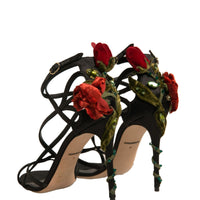 Dolce & Gabbana Black Strappy Flower Heels Sandals Shoes