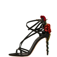 Dolce & Gabbana Black Strappy Flower Heels Sandals Shoes