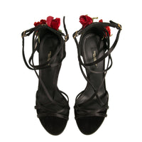 Dolce & Gabbana Black Strappy Flower Heels Sandals Shoes