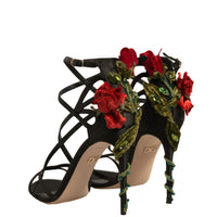 Dolce & Gabbana Black Strappy Flower Heels Sandals Shoes